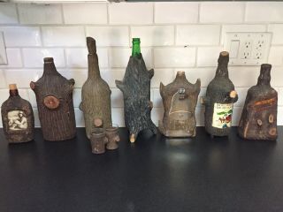 antique folk tramp art bark bottle and drinking cups 4