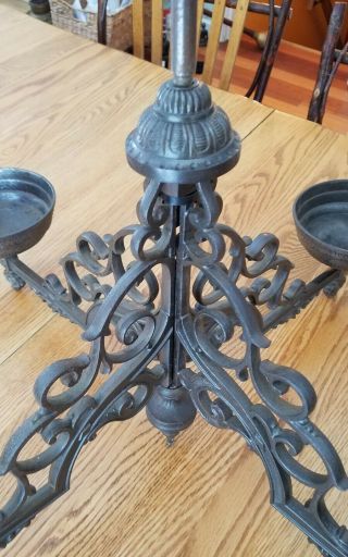 antique 1871 cast iron chandelier four arm center piece oil lamp 3
