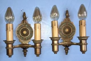 Brass Sconces Vintage Antique Wired Pair Electric Candles 7c