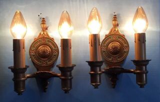 Brass Sconces Vintage Antique Wired Pair Electric Candles 7C 2