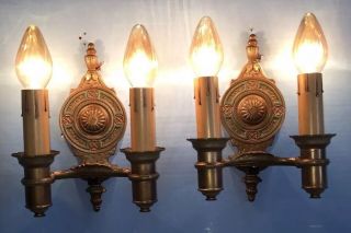 Brass Sconces Vintage Antique Wired Pair Electric Candles 7C 3
