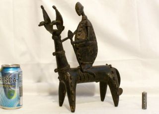 20th Century Ashanti Bronze Figure Of A Warrior On A Mythical Two Head Horse 2