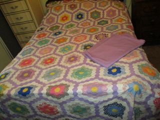 Vintage Handmade Cotton Quilt Top & Backing Fabric - 77 " X 99 "