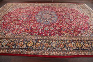Vintage Traditional Persian Area Rug Red Blue Oriental Hand - Knotted Wool 10x13