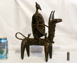 20th Century Ashanti Bronze Figure Of A Warrior On A Mythical Two Head Horse 1