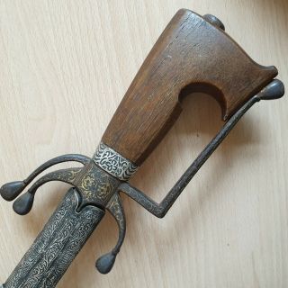 58 Old Rare Antique Islamic Ottoman / Moroccan Silver Sword Nimsha Horn Handle