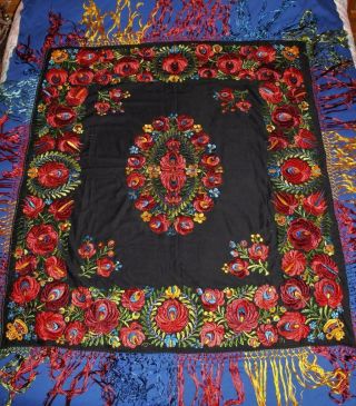 Vintage Embroidered Piano Shawl Scarf,  50 