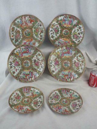 Six 19th C Chinese Porcelain Canton Famile Rose Plates
