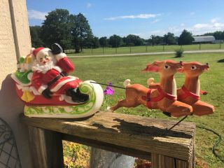 Vintage Empire Blow Mold Santa Sleigh And Reindeer Light Up Christmas 1970s