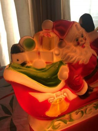 Vintage Empire Blow Mold Santa Sleigh and Reindeer Light Up Christmas 1970s 8