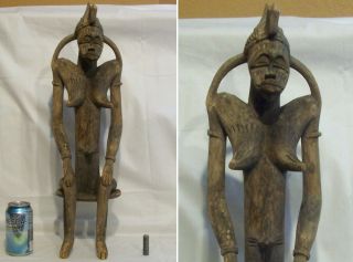 Large 20th Century Senufo Carved Wooden Figure Of A Seated Female On Stool