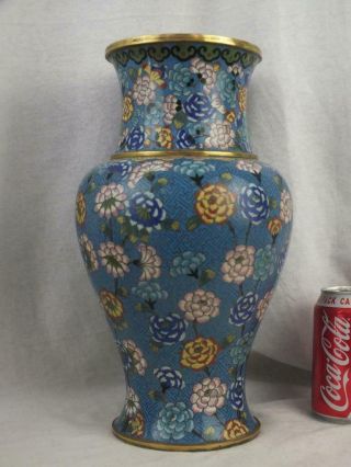 19th C Chinese Gilt Cloisonne Blue Floral Butterfly Vase