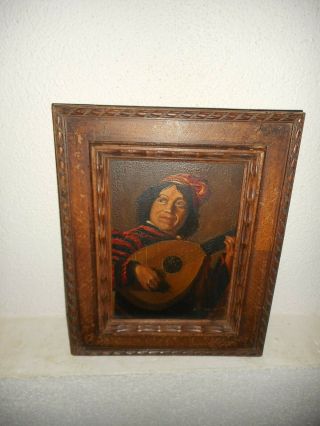 19th Century Oil Painting,  {the Lute Player,  Painted After Frans Hals,  Is Signed}