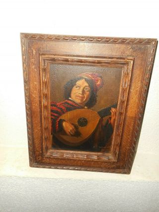 19th Century oil painting,  {The Lute player,  painted after Frans Hals,  is signed} 2