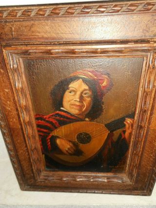 19th Century oil painting,  {The Lute player,  painted after Frans Hals,  is signed} 3