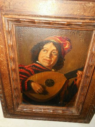 19th Century oil painting,  {The Lute player,  painted after Frans Hals,  is signed} 4