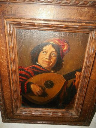 19th Century oil painting,  {The Lute player,  painted after Frans Hals,  is signed} 5