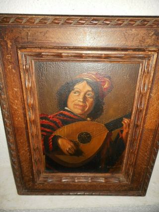 19th Century oil painting,  {The Lute player,  painted after Frans Hals,  is signed} 7