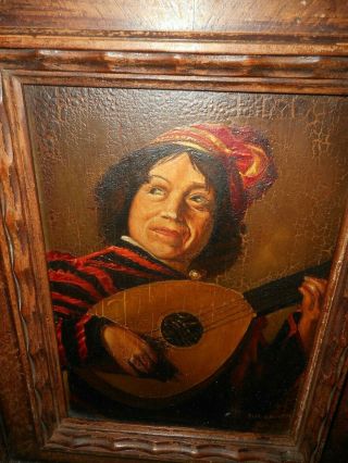 19th Century oil painting,  {The Lute player,  painted after Frans Hals,  is signed} 8