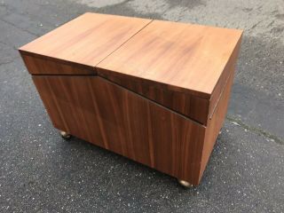 vntg MID CENTURY Danish Modern LANE walnut RECORD CABINET bench CHEST 1960s 12