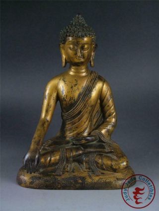 Very Large Old Chinese Tibet Gilt Bronze Tibetan Buddha Sakyamuni Statue