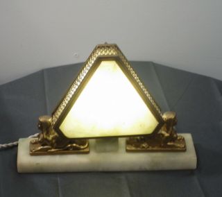 Antique Vintage Rare Egyptian Sphinx Marble Onyx Pyramid Table Lamp Light 1920 