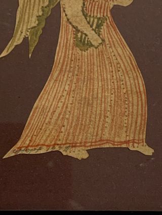 Vintage Pennsylvania Folk Art Scherenschnitte Angel Painting By C Hopf Dated 75 10