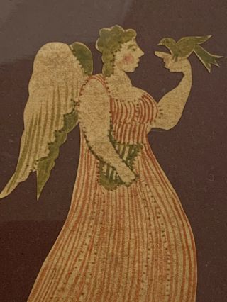 Vintage Pennsylvania Folk Art Scherenschnitte Angel Painting By C Hopf Dated 75 9