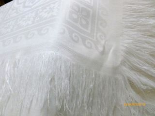 138 " X 84 " Victorian Fringed Tablecloth Double Linen Damask Perfect