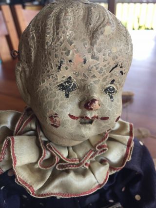 Antique Old Clown Child Doll Paper Mache Papier Head Wooden Marionette Puppet