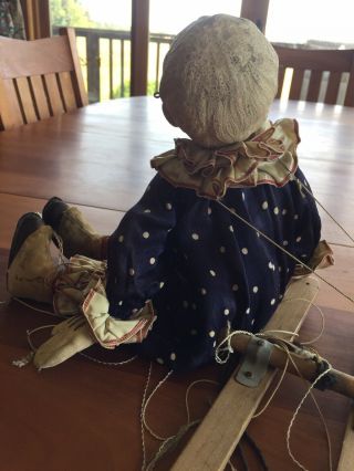 Antique old CLOWN child doll paper mache papier head wooden marionette puppet 6