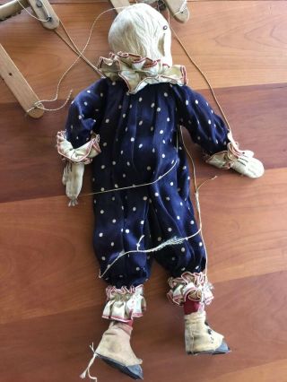 Antique old CLOWN child doll paper mache papier head wooden marionette puppet 7