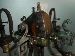 True Antique Vintage 4 Lite Brass Mission Chandelier ca 1910 Craftsman Bungalow 2