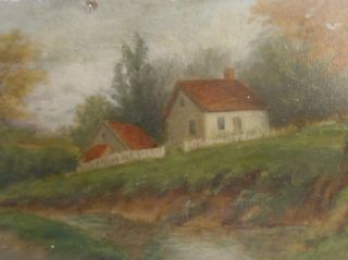 Charming Small 19th Century Oil On Artist Board Cottage Scene