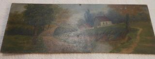 Charming Small 19th Century Oil On Artist Board Cottage Scene 2