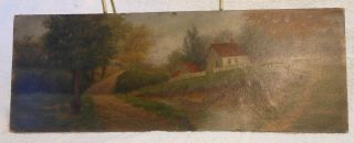 Charming Small 19th Century Oil On Artist Board Cottage Scene 4