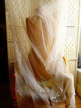 A Huge Antique Brussels Princess Lace Wedding Veil On Tulle C.  1900