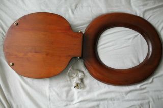 Vintage 1930 Solid Oak Toilet Seat and Lid,  with hardware 3