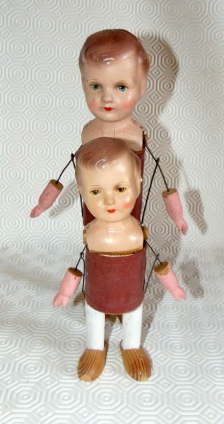 2 German c1930s antique mechanical squeeze TOYS dolls WORK NOISE MAKER 12
