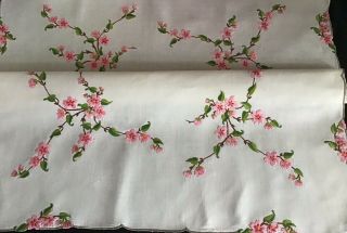 GORGEOUS VINTAGE LINEN HAND EMBROIDERED TABLECLOTH TRAILING PINK BLOSSOMS 11