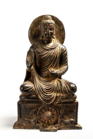 Antique 19th Century Bronze Abhaya Protection Gandhara Buddha Statue - 35cm/14 "