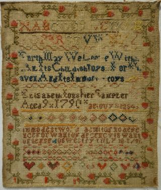 Late 18th Century Verse & Alphabet Sampler By Elisabeth Lougher? Aged 9 - 1790