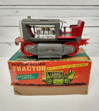 VTG Nomura Japan Showa Lited Piston Action Tin Tractor Toy 1950’s w/Box 2