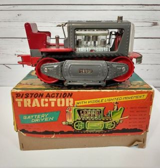 VTG Nomura Japan Showa Lited Piston Action Tin Tractor Toy 1950’s w/Box 3
