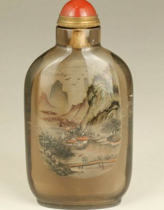 Unique Chinese Old Natural Hair Crystal Piangitng Summer Daydreams Snuff Bottle