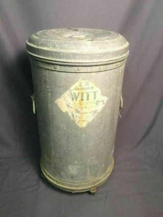 Witt Cornice Galvanized Steel Trash Can On Casters Antique Garbage Pail Made USA 11