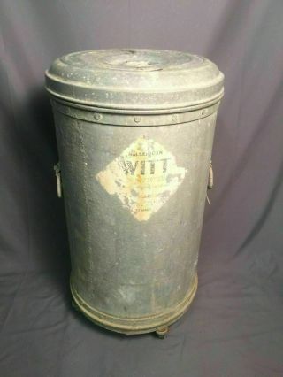 Witt Cornice Galvanized Steel Trash Can On Casters Antique Garbage Pail Made Usa