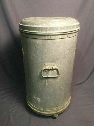 Witt Cornice Galvanized Steel Trash Can On Casters Antique Garbage Pail Made USA 2
