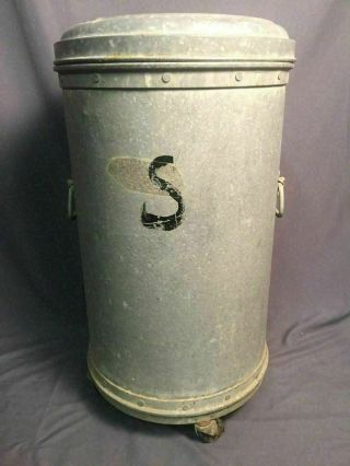 Witt Cornice Galvanized Steel Trash Can On Casters Antique Garbage Pail Made USA 3