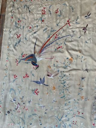 2 Antique Chinese Qing Dynasty Hand Embroidery Panel Wall Hanging 53 